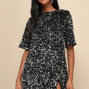 AKIRA Black and Silver Sequin Dress